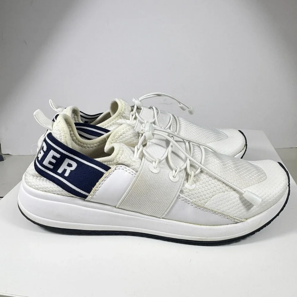 Tommy Hilfiger TWROOTS Sneakers Womens 8.5 White Navy Blue Bungee Logo Strap